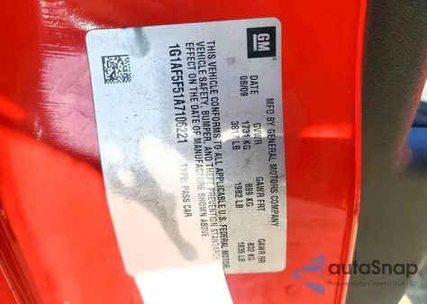 2010 Chevrolet Cobalt 2Lt из США, поврежденный, VIN 1G1AF5F51A7106221